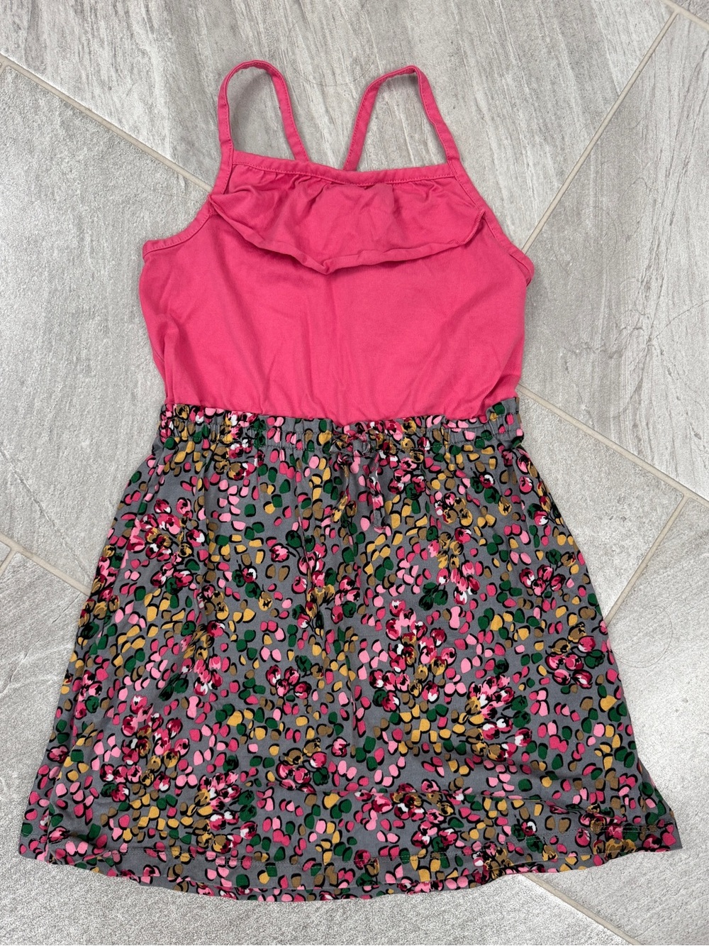 Hanna Andersson Pink Ruffle Tank Floral Print Skater Dress